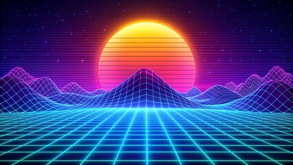 Sticker - abstract retro wave backround