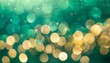 Glimmering Elegance: Gold Bokeh Dancing on Emerald Green Blur