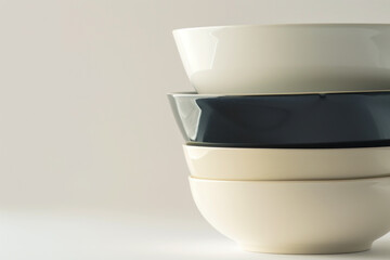 Wall Mural - Elegant Stack of Contemporary Bowls in Subtle Shades on Light Minimal Background