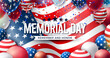 Memorial Day of the USA Vector Design Template with Party Balloon and Falling Confetti on American Flag Background. National Patriotic Celebration Illustration for Banner, Greeting Card or Holiday