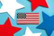 Happy Independence day July 4th. Closeup of American flag patch and stars