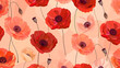 Abstract crimson and coral poppies on peach for a modern summer.