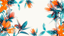 Tangerine And Blue Florals In White Frame, Symbolizing Digital Bloom.