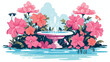A tranquil garden scene with a fountain and blooming