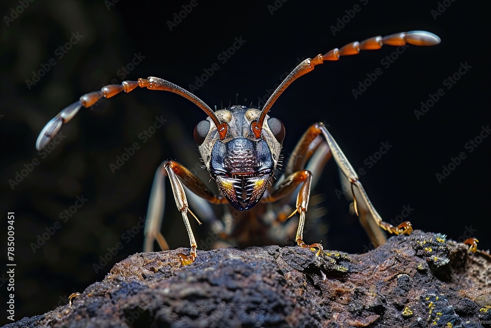 Mystic portrait of Multicolored Ant on root in studio, The insect's ...