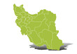 Mapa verde de Irán en fondo blanco. 