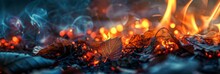 A Close Up Of A Fire And Leaves On The Ground.