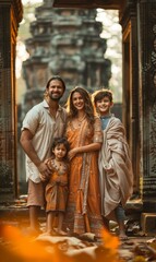 Wall Mural - A family is posing for a picture in front of an archway.