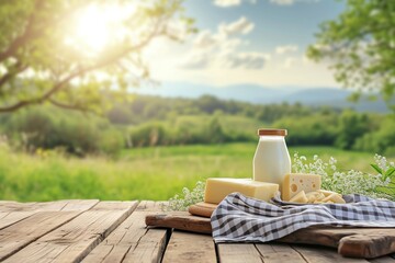 Wooden board among nature rustic background