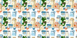 Dairy products seamless pattern. Milk, kefir and yogurt. Cheese, butter and cream. Organic farm healthy food. Decor textile, wrapping paper, wallpaper design. Background design vector cartoon flat