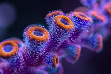 Canvas Print - A close up of a purple coral with small holes in it. Generative AI.