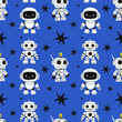 Cute robot seamless pattern. Chat bot mascot, AI symbol, artificial intelligence. Decor textile, wrapping paper, wallpaper design. Kids print for fabric, vector cartoon flat isolated illustration