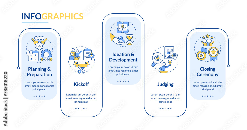 Hackathon process structure blue rectangle infographic template. Data ...