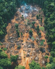 Poster - An aerial view of a forest with trees and dirt. Generative AI.