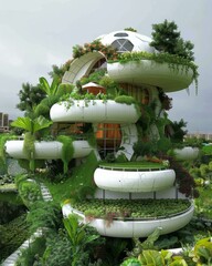 Sticker - A house made of plants and trees with a spiral staircase. Generative AI.