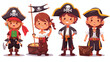 Pirate kids rascals girls and boys in hats and bandana