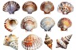 watercolor set of scallop shells isolated on white background