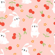 Rabbits with flowers and berries background