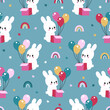 Seamless pattern with rabbits and gifts