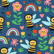 Funny bees kids seamless pattern