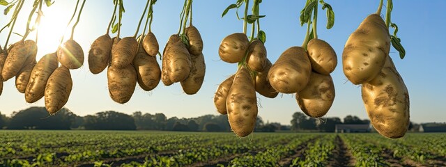 Wall Mural - Rows of potatoes growing in a field, showcasing agriculture at its best.