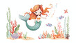 Cute little mermaid on a white background. 
