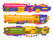 Fresh Mexican food fiesta family restaurant banner landing page design template set vector