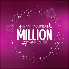 1 Million Followers, Thank You 1M Followers, Happy Celebration Social Media Post Design With White Stars And Sparkles On Purple Background