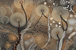 Australian Aboriginal dot painting style art dreamtime story of bush tucker food in neutral tones.