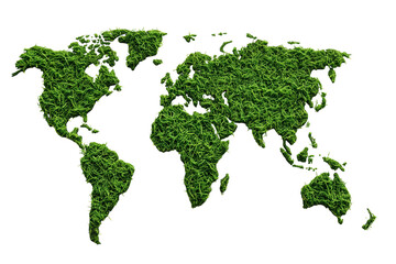 world map shape with green grass isolated on transparent background