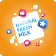 Modern poster fresh milk with splashes on a background. Vector illustration.