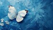 mint blue background Complemented by a large white butterfly that gracefully sits in the corner. The minimalist elements leave plenty of room for additional text or design elements to be added.