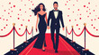 Two rich and beautiful celebrities man and woman walk