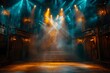 Theatrical Glow: Majestic Stage Awaits Performance. Concept Stage Design, Theatrical Lighting, Spectacular Performances, Dramatic Costumes, Captivating Audience