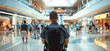 Male security guard in the shopping mall. Selective focus. Blurred background.