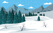 vector hand drawn flat winter landscape illustration