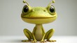A cute green cartoon frog with big eyes and antennae smiling at the viewer.