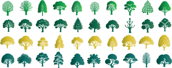 Wall Mural - tree clipart icons vector set. Green, yellow trees representing diverse nature. Perfect for environment