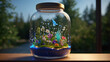 beautiful crystal jar with beautiful flowers 