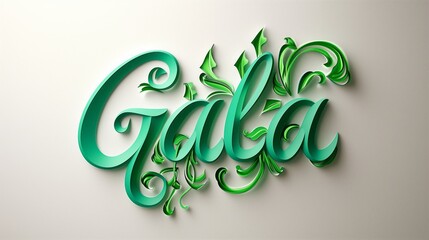 Wall Mural - 3D letter GALA in festive green on a white background