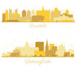 Birmingham UK and Brussels Belgium City Skyline Silhouette set with Golden Buildings Isolated on White. Cityscape with Landmarks.