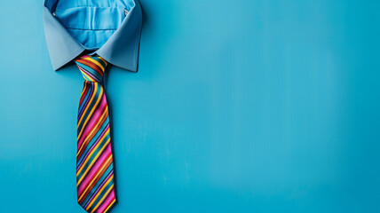 Blue shirt with rainbow tie on blue background