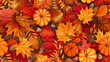 Seamless pattern background of Autumn Leaves and Pumpkins featuring fall leaves in vibrant hues of red, orange, and yellow, pumpkins and acorns, capturing the beauty and warmth of the fall season