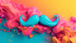 Top view, color explosion, mustache theme, generous copy space, 3D visual effect