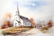 Church in the mountains. Watercolor painting. Digital illustration. Illustration.