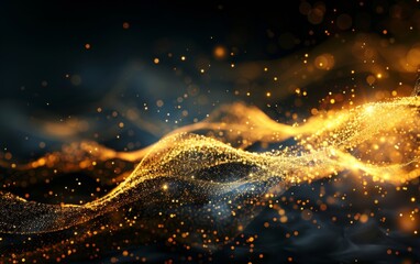 Wall Mural - bright golden wave particles in the dark background