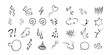 Manga or anime comic emoticon element graphic effects hand drawn doodle vector illustration set isolated on white background. Manga doodle line expression scribble anime mark collection.