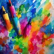 watercolor paint strokes,precision and finesse using markers in vibrant hues and striking contrasts.