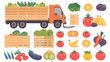 Fresh fruit and vegetables delivery. Ripe truck forkli