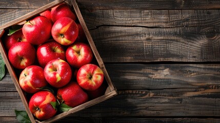 Poster - red apples in wooden box on old wooden table